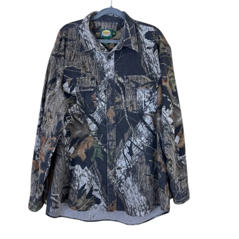 Cabela’s Camo Leaves & Logs Button Down Midweight Shirt Jacket‎ Size XL Tall